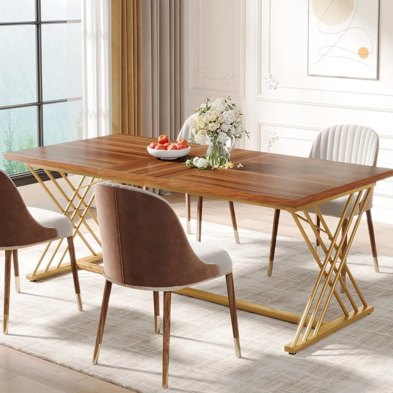 Discount Tribesigns 63" Dining Table Wood Kitchen Dinner Table with Metal Frame