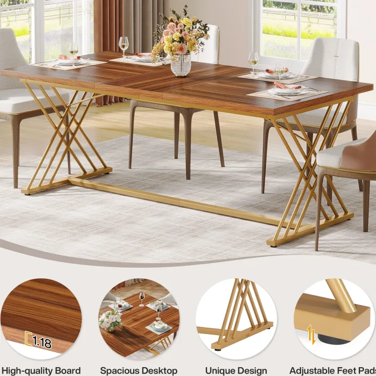 Discount Tribesigns 63" Dining Table Wood Kitchen Dinner Table with Metal Frame