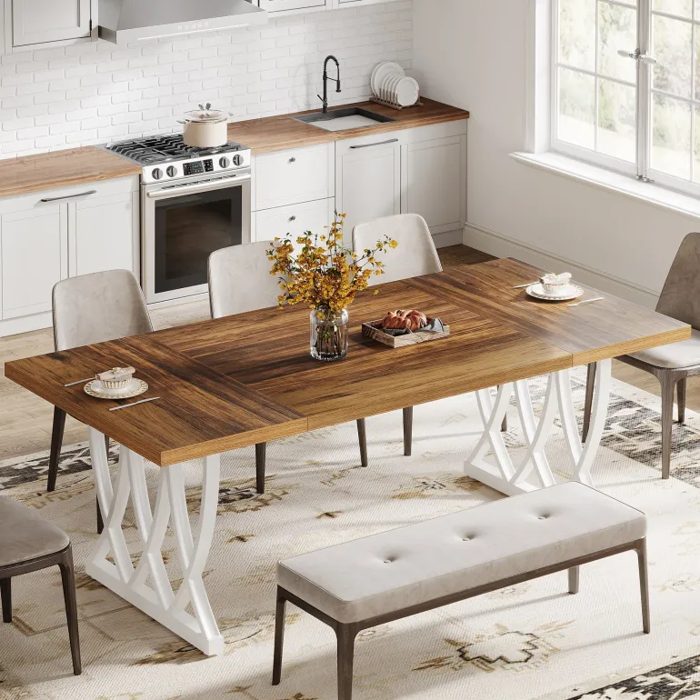 Outlet Tribesigns 70.8" Dining Table, Wood Kitchen Table Dinner Table for 6 - 8 People
