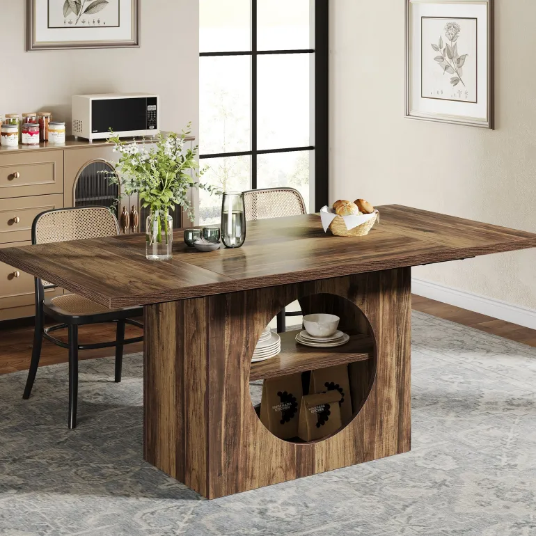Flash Sale Tribesigns 63" Dining Table, Wood Kitchen Table with Storage for 4 - 6