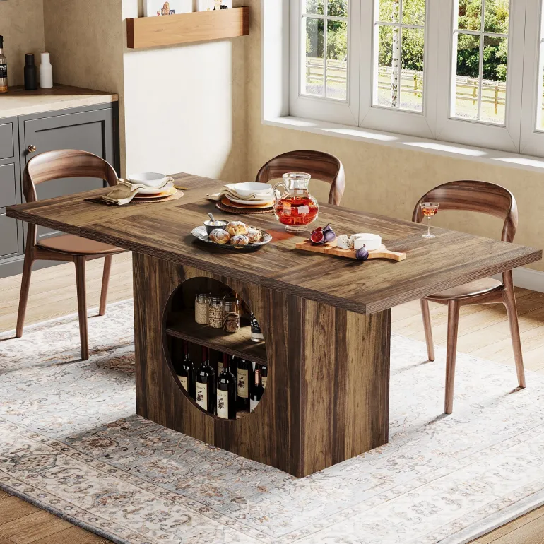 Flash Sale Tribesigns 63" Dining Table, Wood Kitchen Table with Storage for 4 - 6