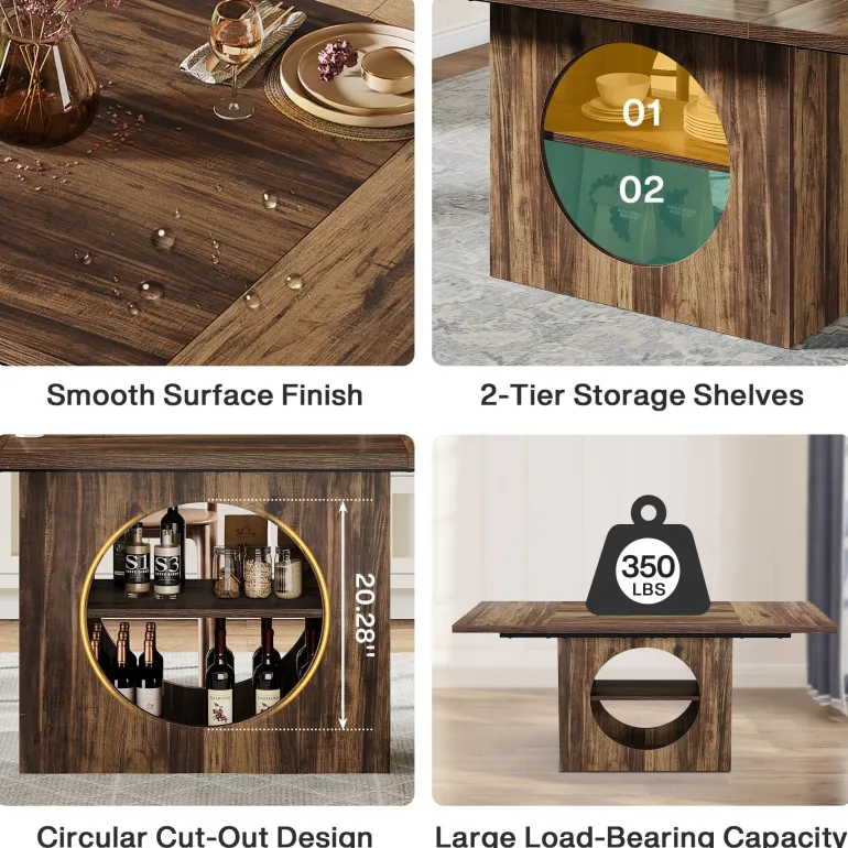 Flash Sale Tribesigns 63" Dining Table, Wood Kitchen Table with Storage for 4 - 6