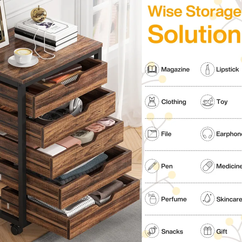 Flash Sale Tribesigns 5/7 Drawer Chest, Wood Storage Dresser Cabinet with Wheels
