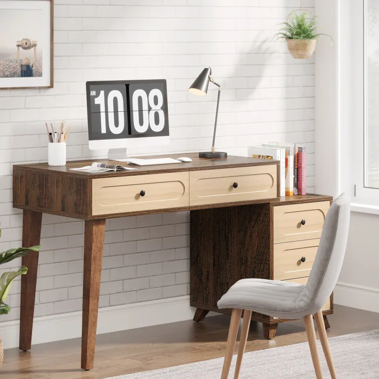 Cheap Tribesigns 5 Drawers Computer Desk, 51" Study Writing Table with Reversible Drawer Cabinet