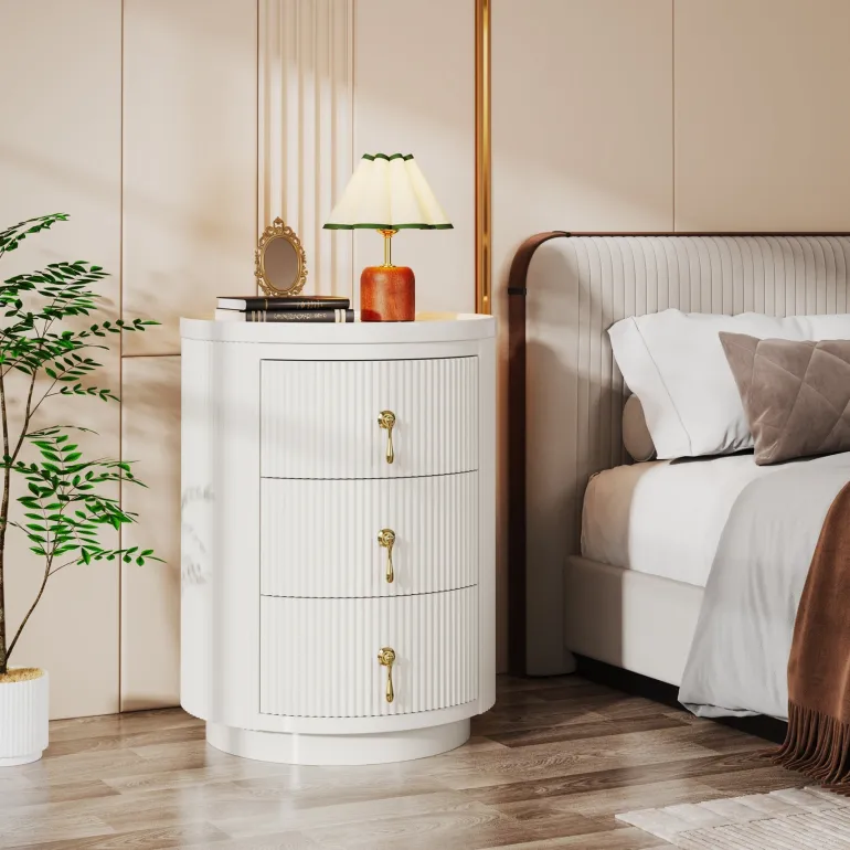 Outlet Tribesigns 3 Drawers Nightstand, Modern Round Side End Table with Storage