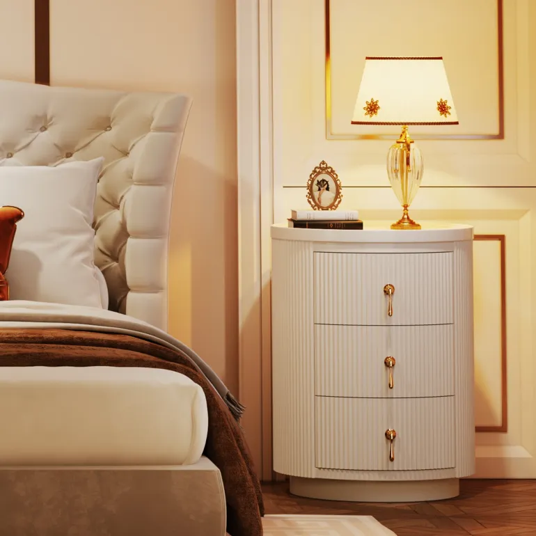 Outlet Tribesigns 3 Drawers Nightstand, Modern Round Side End Table with Storage