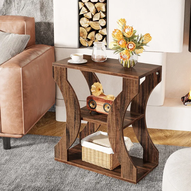 Flash Sale Tribesigns 24" End Table, 3 - Tier Farmhouse Side Table with Storage Shelves