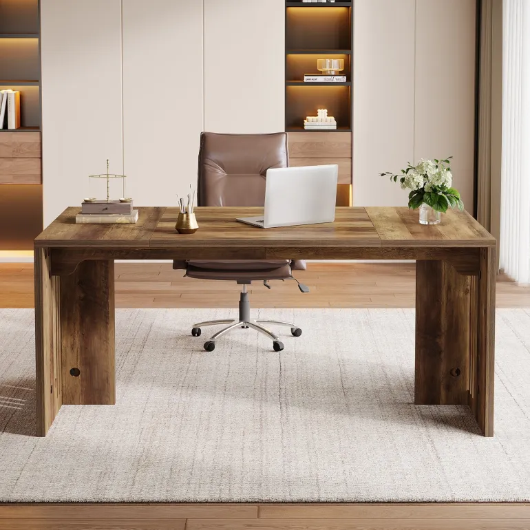 Flash Sale Tribesigns 63" Executive Desk, Farmhouse Computer Writing Conference Table