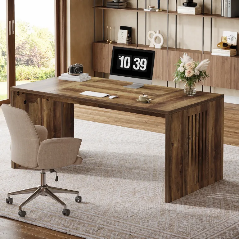 Flash Sale Tribesigns 63" Executive Desk, Farmhouse Computer Writing Conference Table