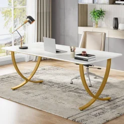 Store Tribesigns 63" Executive Desk, Faux Marble Computer Desk Meeting Table