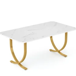 Store Tribesigns 63" Executive Desk, Faux Marble Computer Desk Meeting Table