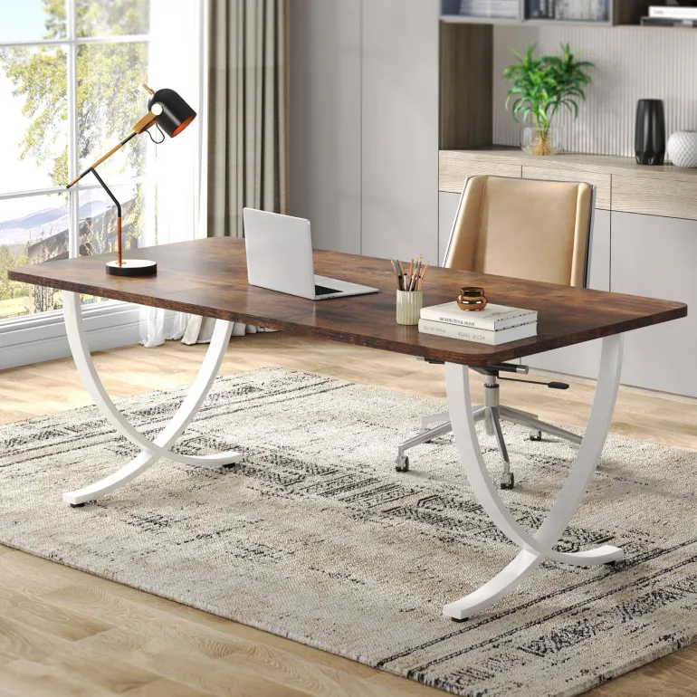 Store Tribesigns 63" Executive Desk, Faux Marble Computer Desk Meeting Table