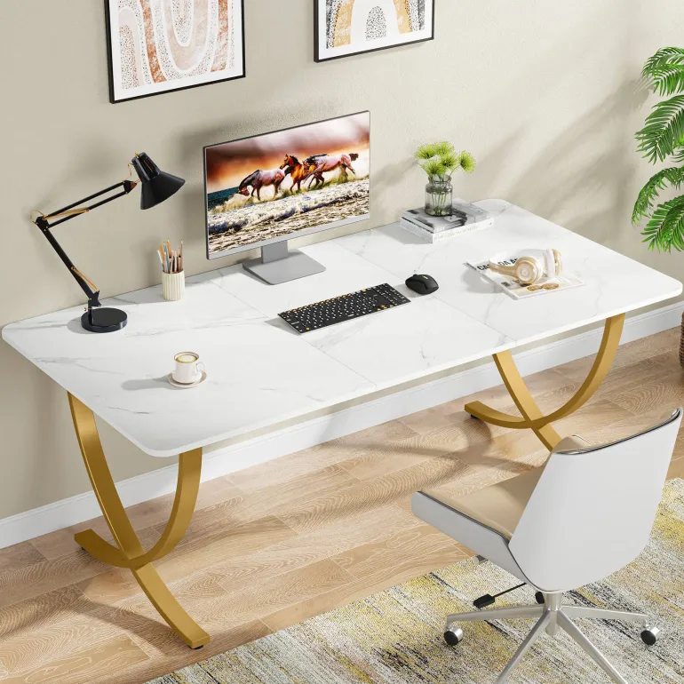 Store Tribesigns 63" Executive Desk, Faux Marble Computer Desk Meeting Table