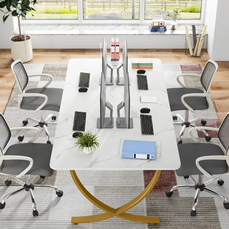 Store Tribesigns 63" Executive Desk, Faux Marble Computer Desk Meeting Table