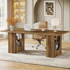 Cheap Tribesigns 70.8" Executive Desk, Home Office Desk Computer Desk with Storage Shelves