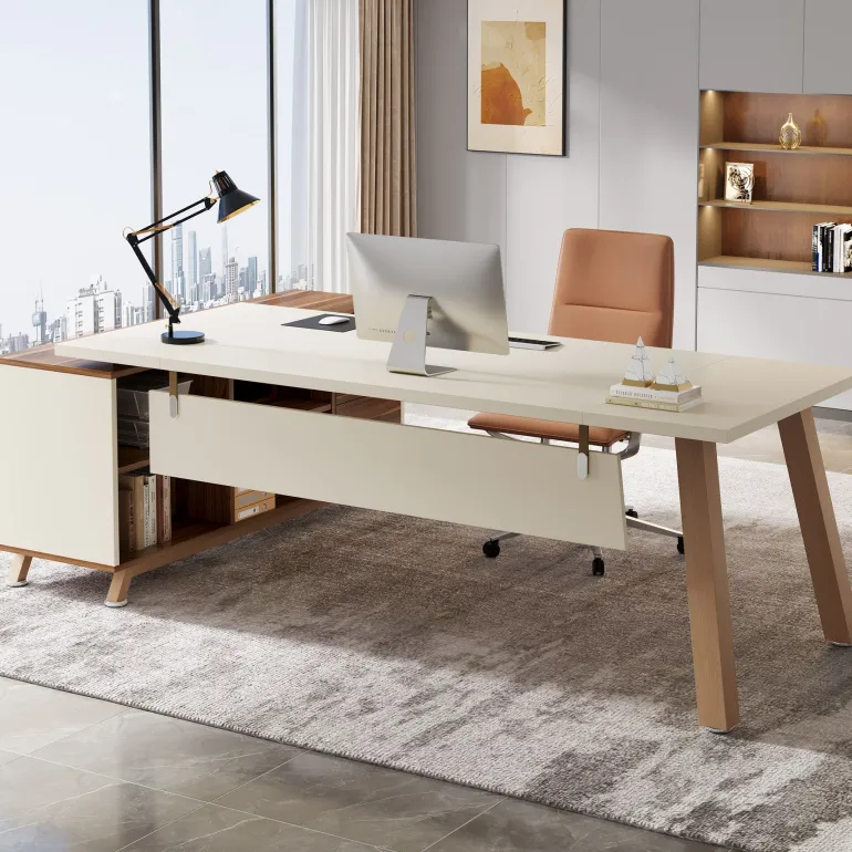 Online Tribesigns 71" Executive Desk, L - Shaped Computer Desk Office Desk with File Cabinet