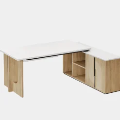 Store Tribesigns 74" Executive Desk, L - Shaped Computer Desk Office Desk With Cabinet