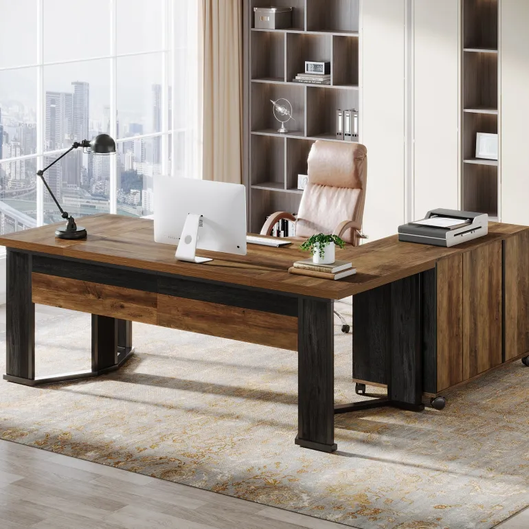 Sale Tribesigns 70.8" Executive Desk, L - Shaped Home Office Desk with File Cabinet