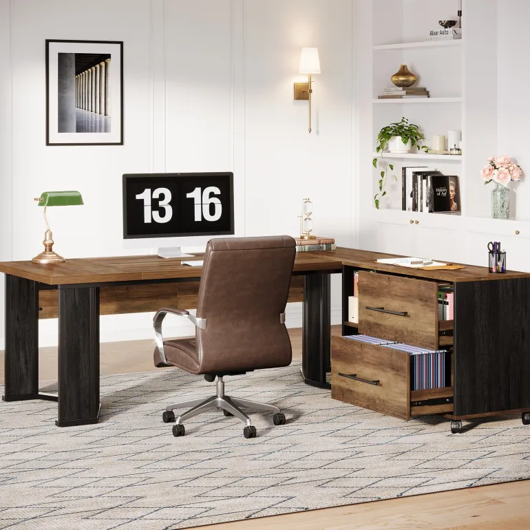 Sale Tribesigns 70.8" Executive Desk, L - Shaped Home Office Desk with File Cabinet