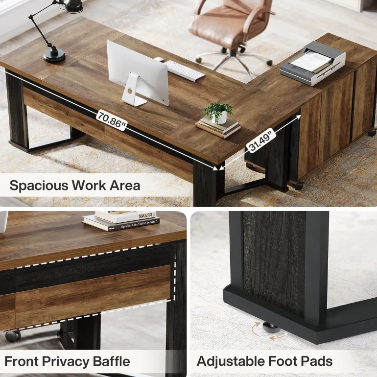 Sale Tribesigns 70.8" Executive Desk, L - Shaped Home Office Desk with File Cabinet