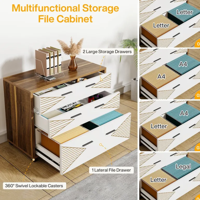 Sale Tribesigns 63" Executive Desk, L Shaped Computer Desk with Storage Cabinet and Drawers