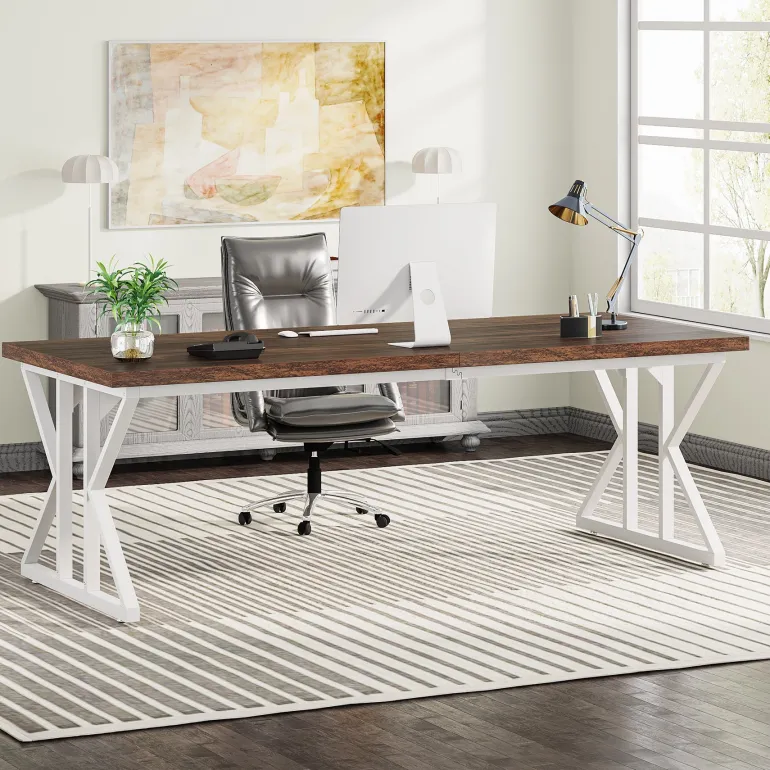 Cheap Tribesigns 78.7" Executive Desk, Large Computer Desk Two Person Desk for Home Office