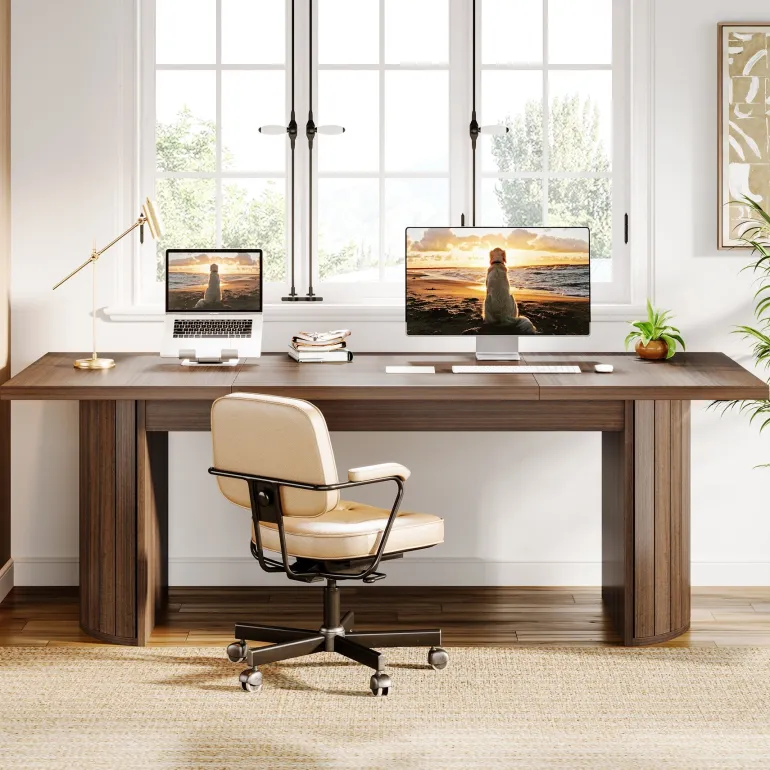 Online Tribesigns 78.8" Executive Desk, Large Computer Office Desk with Double Pedestal