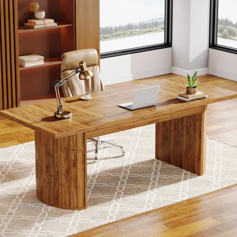 Online Tribesigns 78.8" Executive Desk, Large Computer Office Desk with Double Pedestal