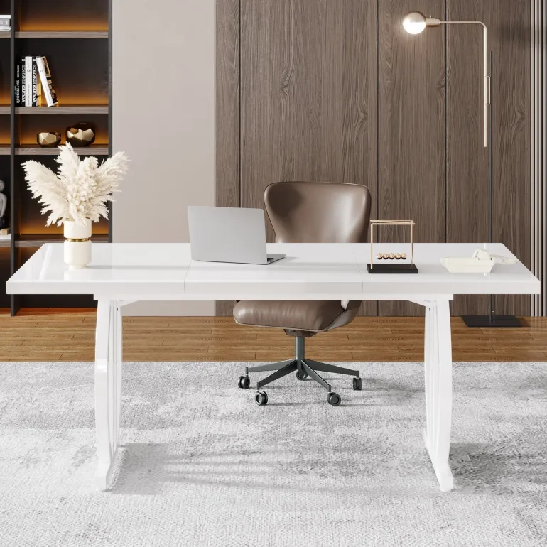 Flash Sale Tribesigns 63" Executive Desk, Modern Computer Desk with Metal Geometric Base