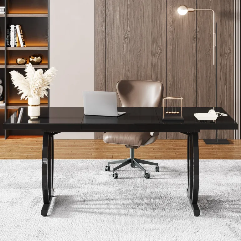 Flash Sale Tribesigns 63" Executive Desk, Modern Computer Desk with Metal Geometric Base
