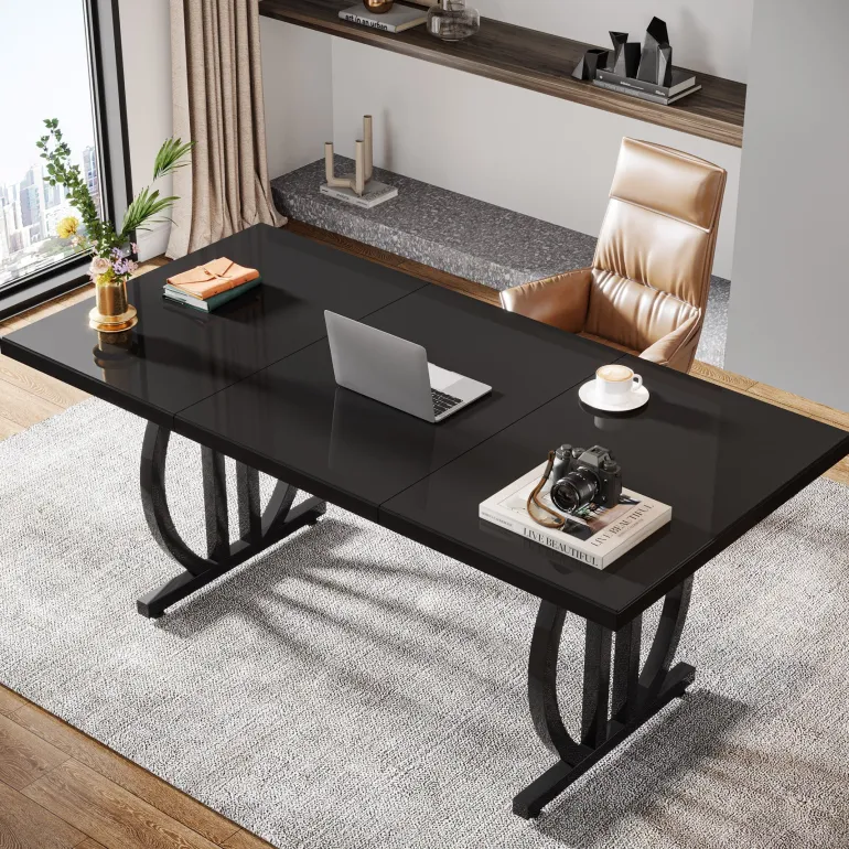 Flash Sale Tribesigns 63" Executive Desk, Modern Computer Desk with Metal Geometric Base