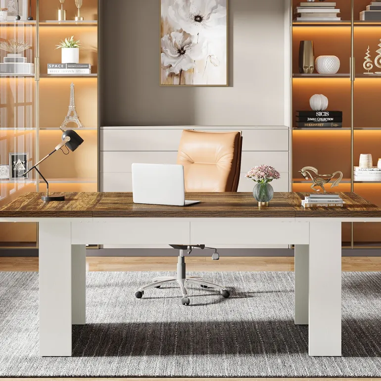 Cheap Tribesigns 63" Executive Desk, Modern Computer Desk Study Home Office Table
