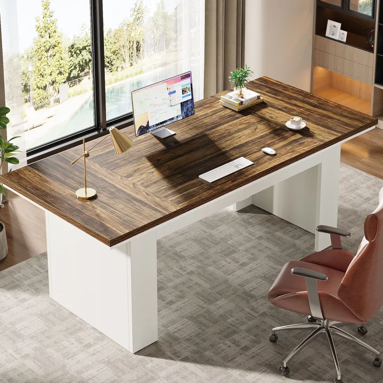 Cheap Tribesigns 63" Executive Desk, Modern Computer Desk Study Home Office Table