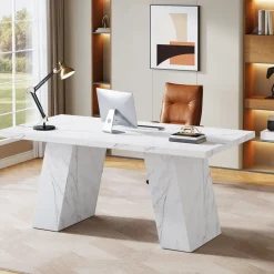 Flash Sale Tribesigns 63" Executive Desk, Modern Faux Marble Computer Desk