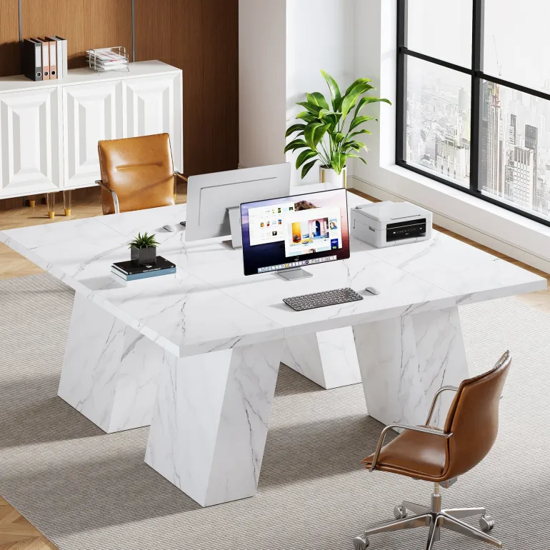 Flash Sale Tribesigns 63" Executive Desk, Modern Faux Marble Computer Desk