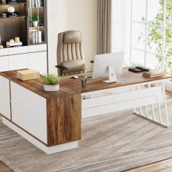 Flash Sale Tribesigns 71" Executive Desk, Modern L-Shaped Computer Desk with Cabinet