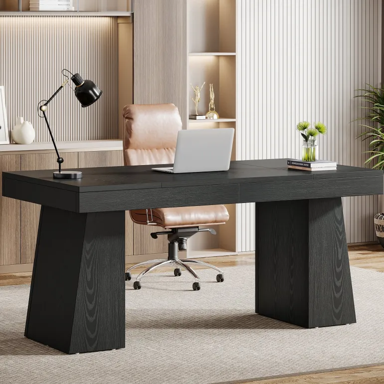 Clearance Tribesigns 55" Executive Desk, Modern Wood Computer Desk Workstation Desk