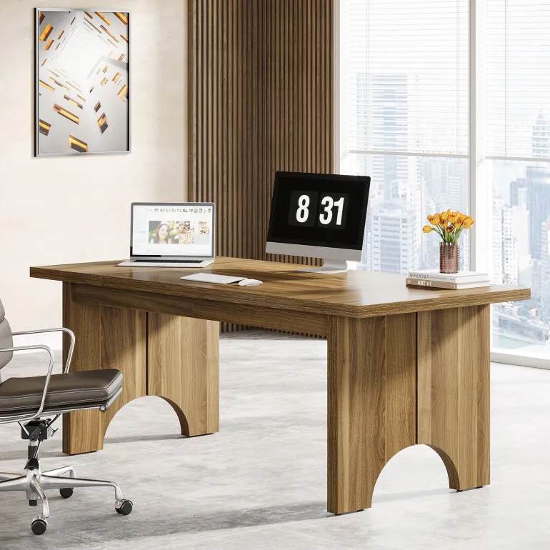 Hot Tribesigns 63" Executive Desk, Rustic Wood Computer Desk Office Desk