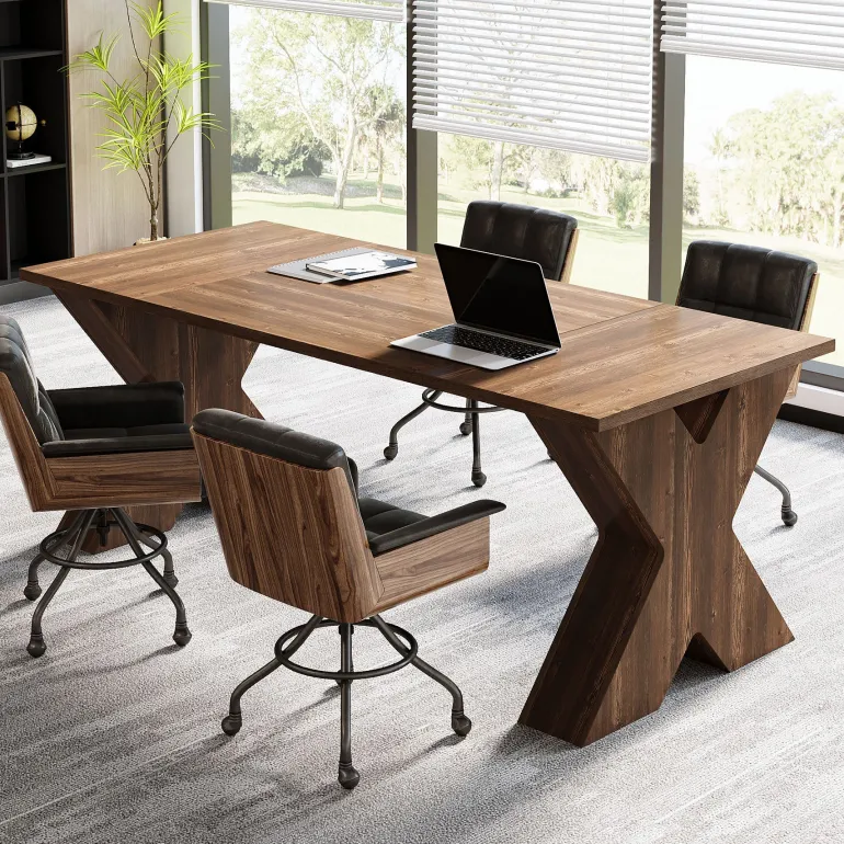 New Tribesigns 63" Executive Desk, Wood Computer Desk with X - Shaped Pedestal Base