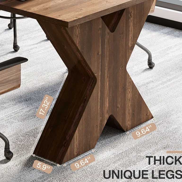 New Tribesigns 63" Executive Desk, Wood Computer Desk with X - Shaped Pedestal Base