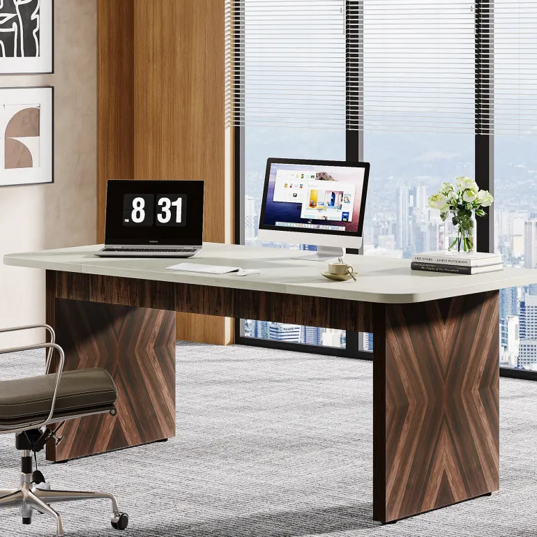 Store Tribesigns 70.8" Executive Desk, Wood Computer Office Desk Conference Table