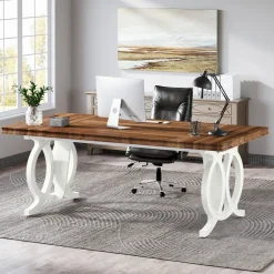 New Tribesigns 70.8" Executive Desk, Wood Computer Office Desk Writing Table