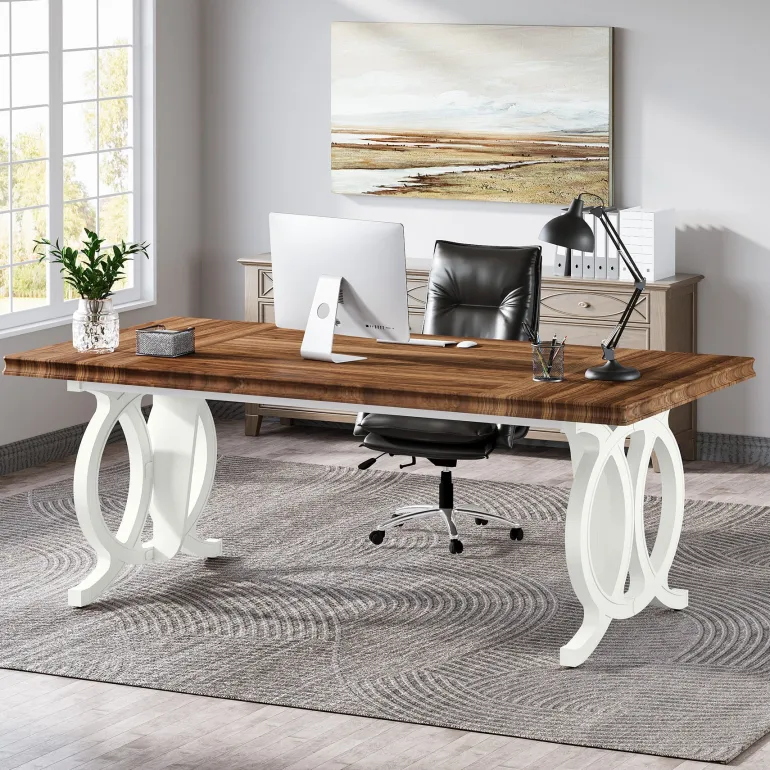 New Tribesigns 70.8" Executive Desk, Wood Computer Office Desk Writing Table