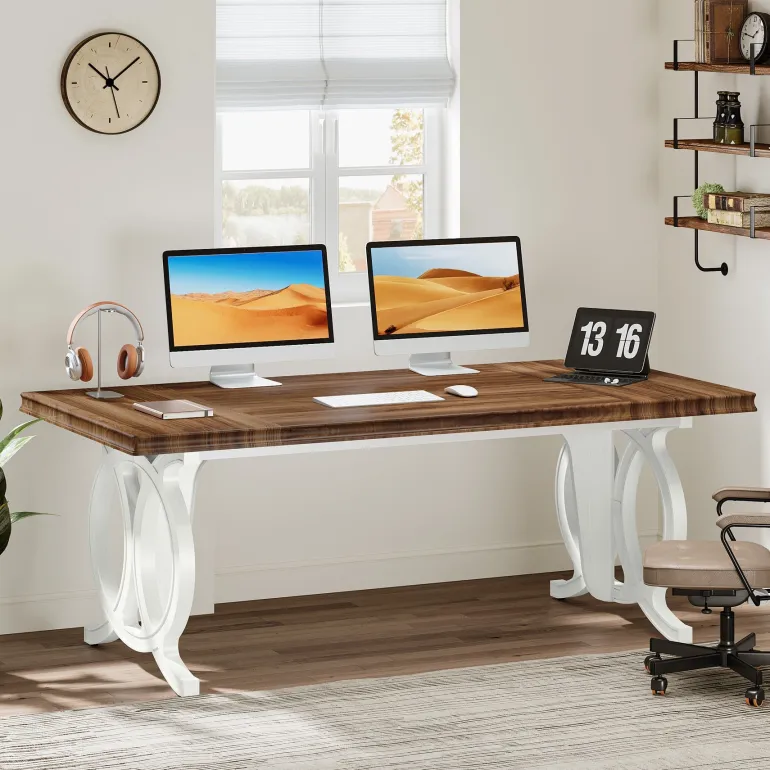 New Tribesigns 70.8" Executive Desk, Wood Computer Office Desk Writing Table