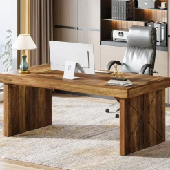 Shop Tribesigns 63" Executive Desk, Wood Computer Desk Office Desk
