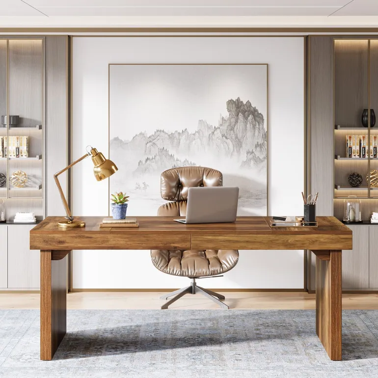 Shop Tribesigns 63" Executive Desk, Wood Computer Desk Office Desk