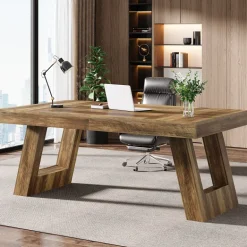 Clearance Tribesigns 63" Executive Desk, Wood Office Desk Computer Desk with Double Pedestal