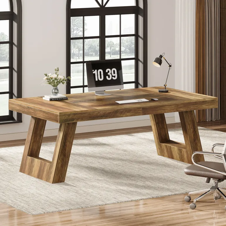 Clearance Tribesigns 63" Executive Desk, Wood Office Desk Computer Desk with Double Pedestal