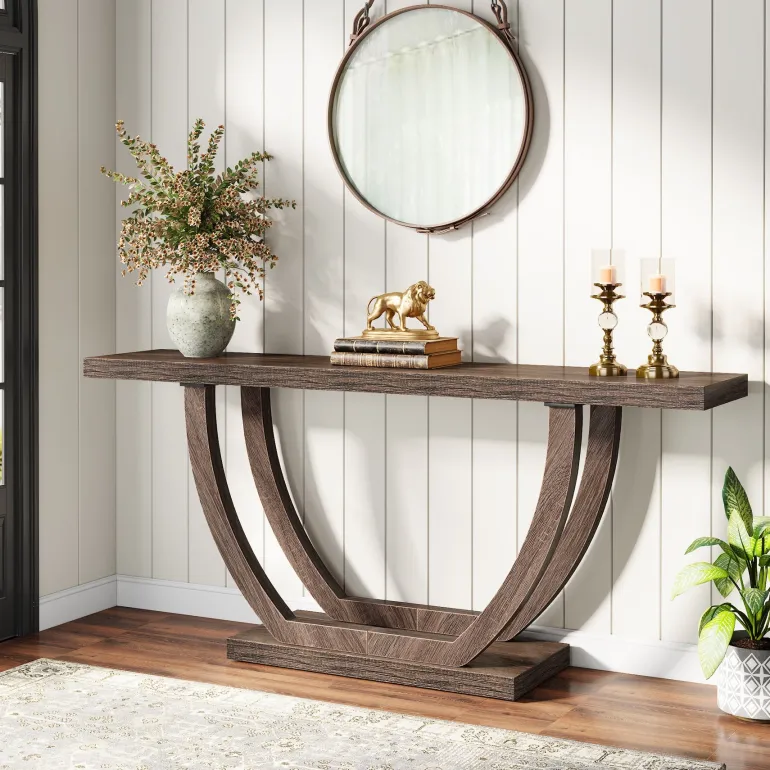 Fashion Tribesigns 63" Farmhouse Console Table, 2 - Tier Entryway Sofa Table