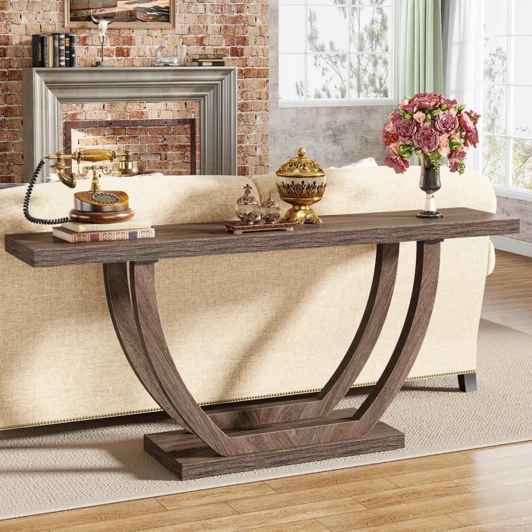 Fashion Tribesigns 63" Farmhouse Console Table, 2 - Tier Entryway Sofa Table